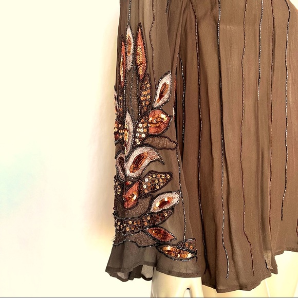 Vintage Brown Chiffon Off Shoulder One Sleeve Top - Picture 10 of 12